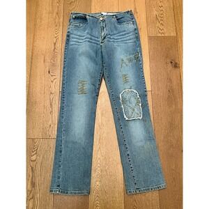 Azzure Denim Love Life Jeans Y2K Women's 31 Light Wash Embroidered Baggy Bling